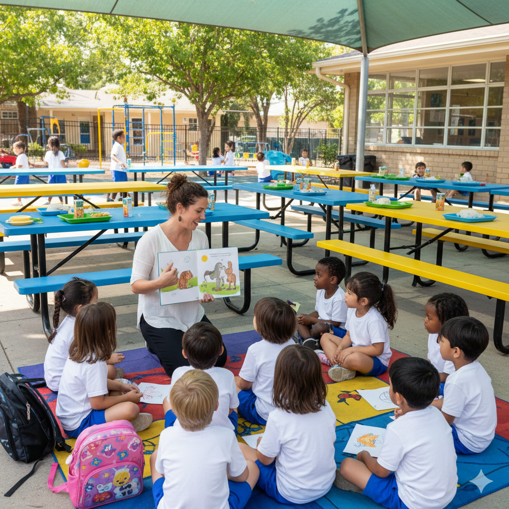 woman teaching children